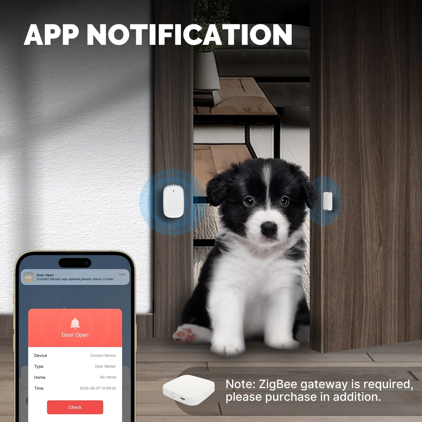 MOES ZigBee/WiFi slimme deursensor, beveilig uw huis met Tuya-app-bediening, raam-/deurdetectie en Smart Life-compatibiliteit