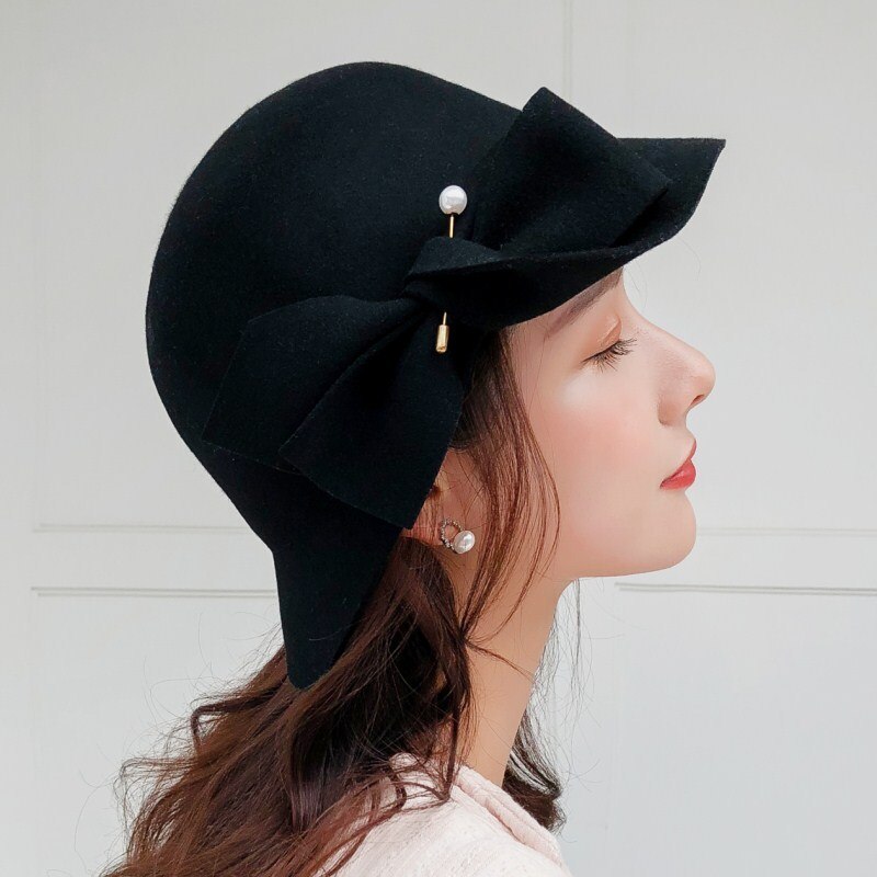 Ullpärlor filthatt kvinnor svart pillbox hattar svarta damer vintage cocktail bröllop derby fedora chapeau femme
