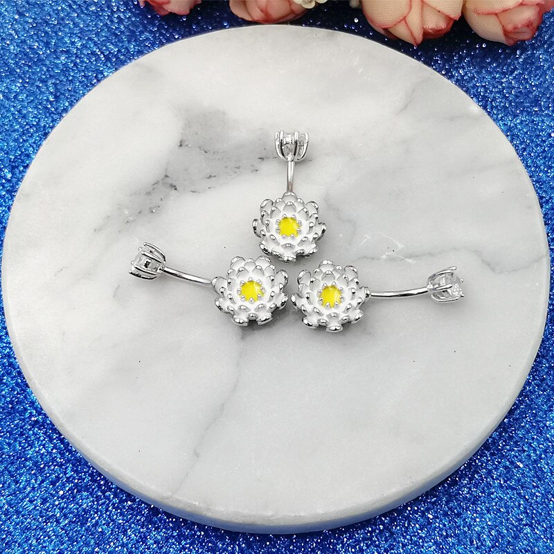 Piercing Belly Button 925 Sterling Zilveren Lotus Bloem Navel Piercings Sieraden Vrouwen Buik Ringen Body Decoraties