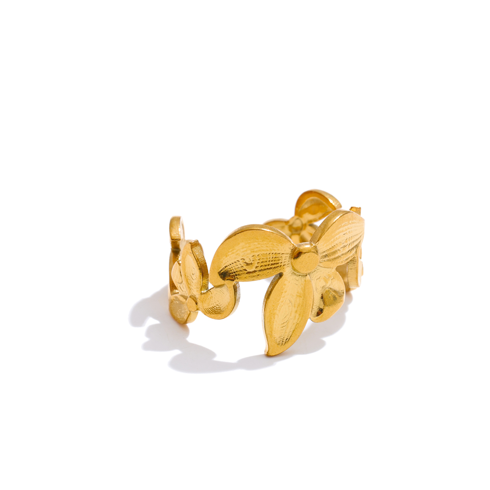 Anillo chapado en PVD de Color dorado ajustable abierto con flor de océano Yhpup para mujer, joyería de acero inoxidable a la , accesorios al por mayor: Rojo