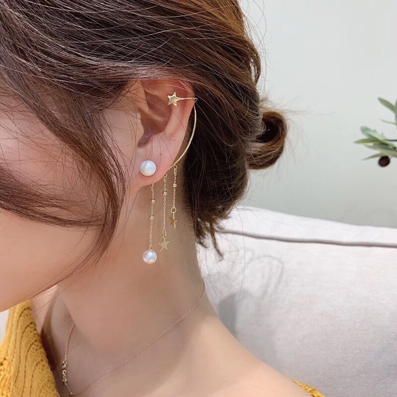 Asymmetrische Lange Kwast Ketting Manchet Oorbellen Voor Vrouwen Meisjes Vlinder Oor Botten Clip Oorhaak Oorbellen Sieraden Party: 13  (2pcs)