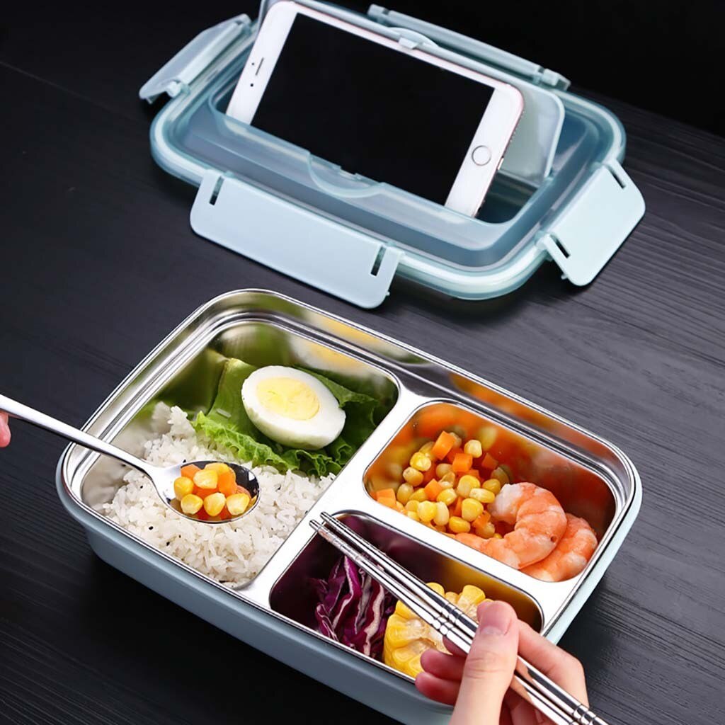 WORTHBUY Japanse Mode Lunchbox 304 rvs Bento Lunch Box Met Compartiment Servies Magnetron Voedsel Container Doos