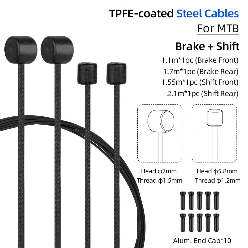 Cable de núcleo de acero inoxidable recubierto de PTFE para bicicleta de montaña, alambre de acero al carbono recubierto de Zinc con tapa, Kit de bricolaje de línea de cambio Universal: Rojo