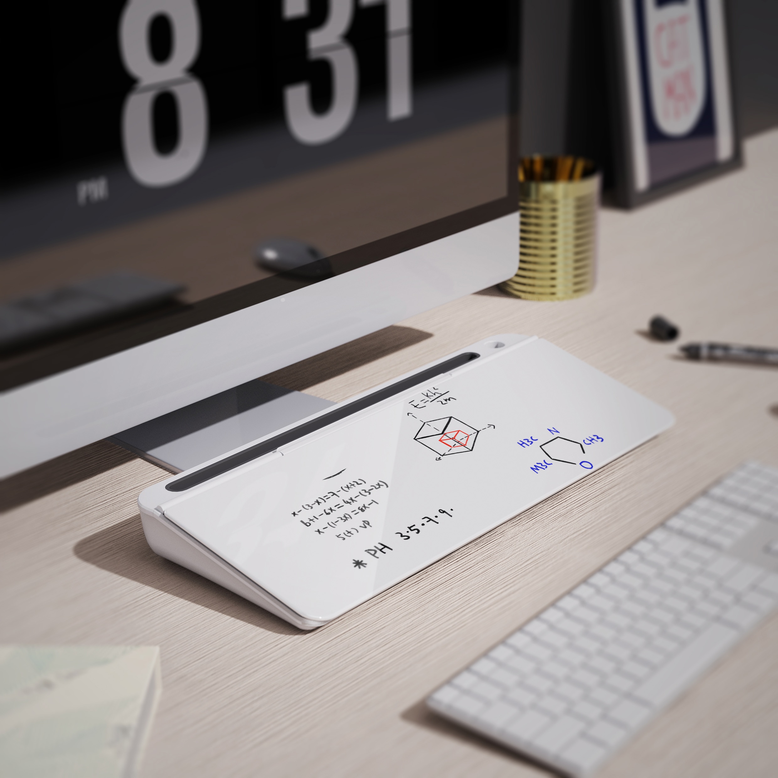 office desktop dry eraser board with storage and planner