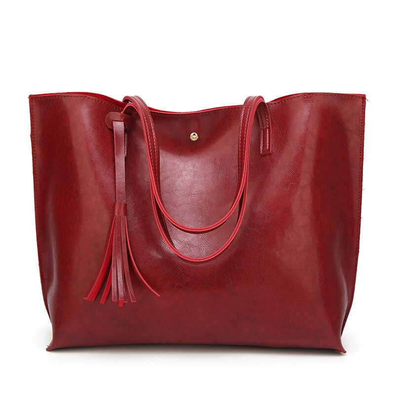 Bolso de mano de piel sintética con grande para mujer, bandolera de piel sintética con cera de aceite, borla, 01-SB-ylssst: 1