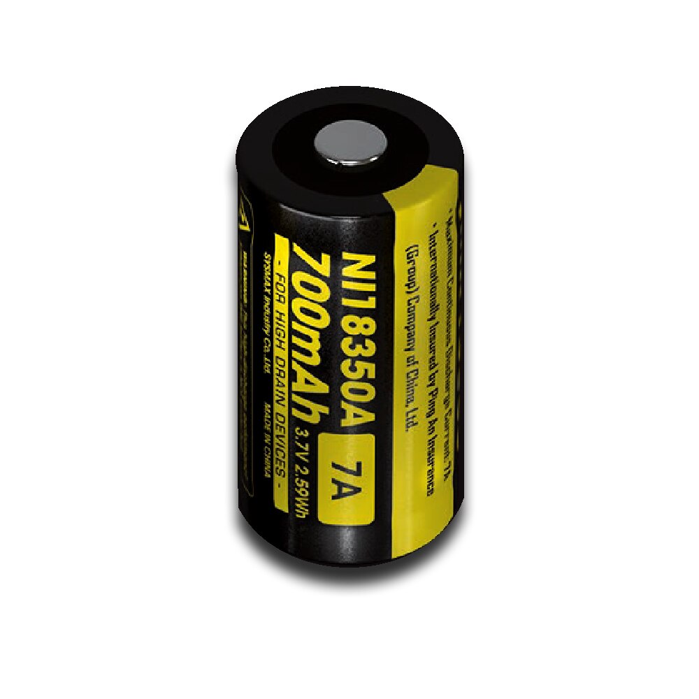 Nitecore genopladeligt imr 18350 7a 700 mah 3.7v 2.59wh lithium rcr 123a 16340 li- ion batteri til enheder med høj dræning lommelygte