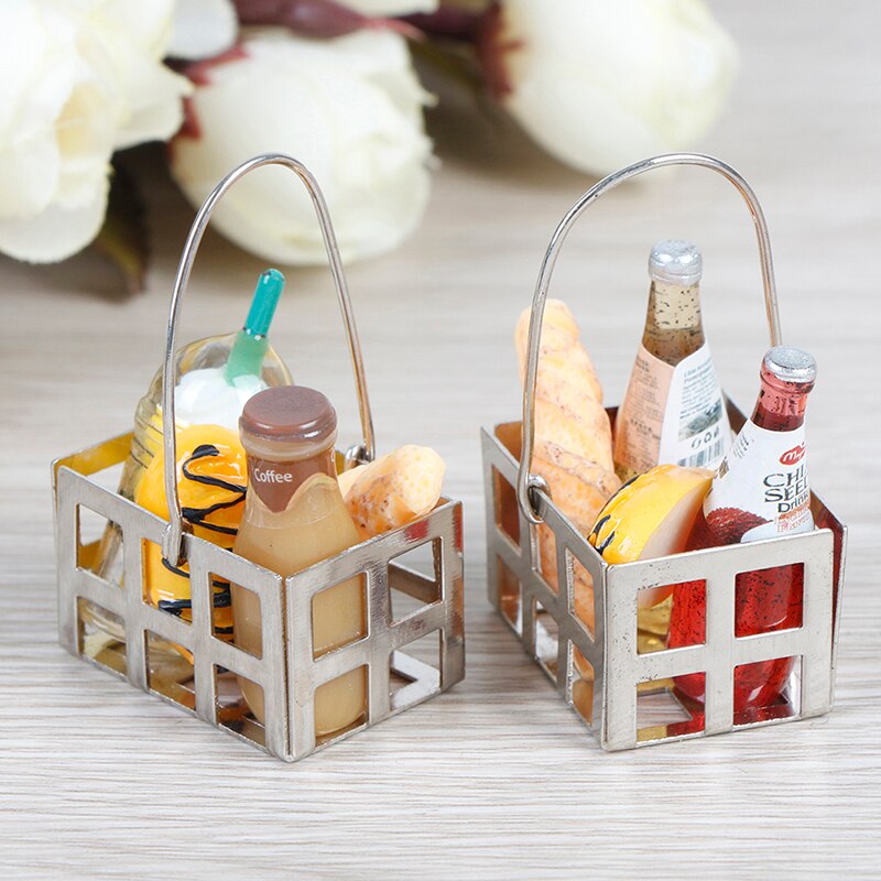 5 stücke 1:12 puppenhaus Miniatur Lebensmittel Spielzeug Dinning Obst Metall Kaffee Wein Brot Milch Korb Lebensmittel Puppe Haus Miniatur zubehör