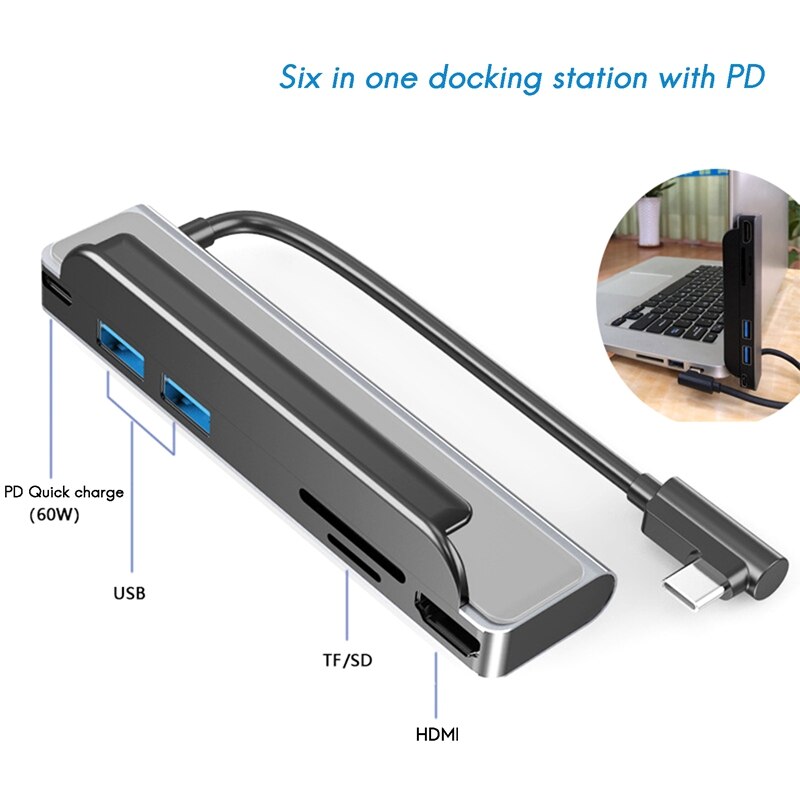 Type-C Docking Station Usb C Hub Hdmi-Compatibel + USB3.0 + Pd + Tf Ondersteuning 4K voor Laptop Pc