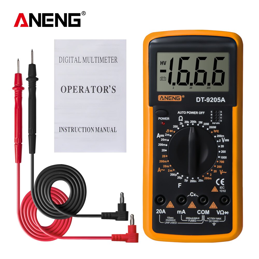 Mini Handheld LCD Digital Multimeter DC/AC Voltage Current Meter Gauge Resistance Tester Voltmeter Ammeter Ohmmeter DT9205A: Yellow
