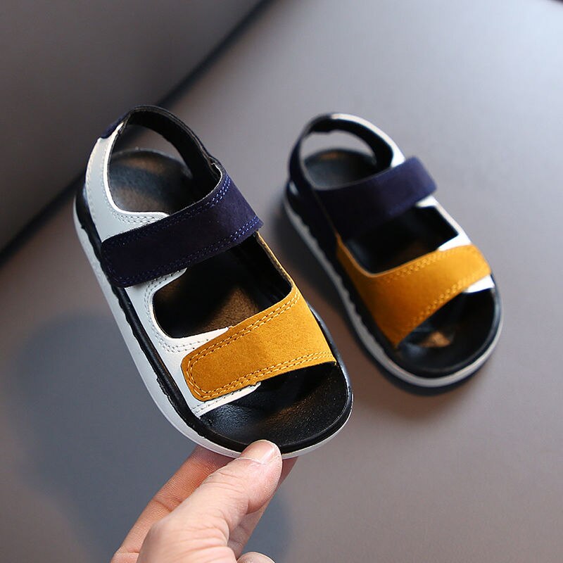 Barn sommarskor småbarn halkskyddade babysandaler pojkar andas mjuka strandtofflor barn skor i koreansk stil 2-6t: 2 / 27( innersula 16.6cm)
