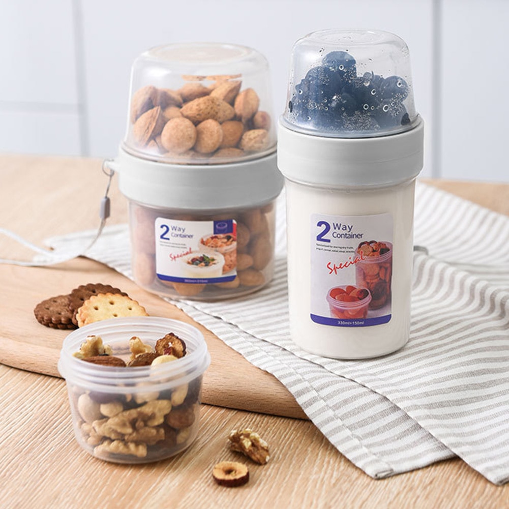 Double Layer Milk Can Sealed Food Storage Jar Moistureproof Transparent PP Vegetable Salad Outdoor Picnic Home Kitchen Portable