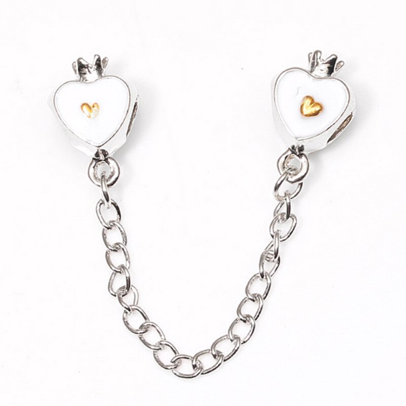 Boosbiy Newest 1pc Silver Color Heart Safety Chain Charms Beads With CZ Fits Original Brand Charm Bracelet DIY Jewelry Making: 18