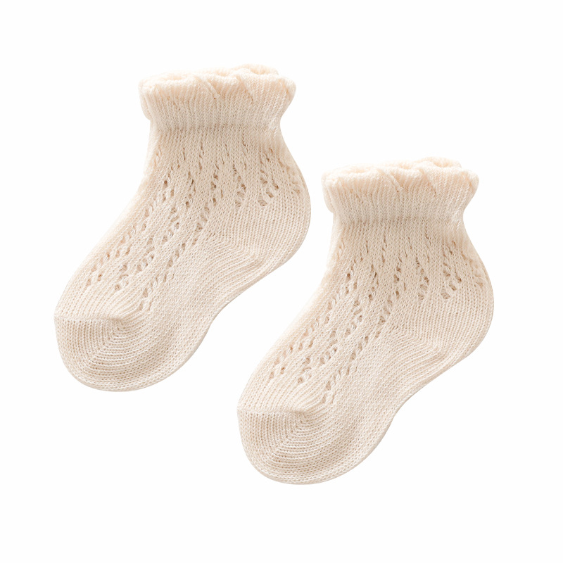 2022 sommer-prinzessinnen-socken aus baumwolle mit spanischem windmuster, babysocken mit hohlem netzmuster, kindersocken, kleinkindsocken, neugeborenensocken: Beige / S 1-2 jahre