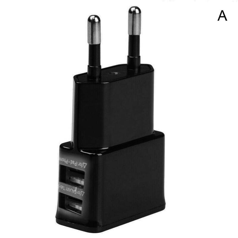 Adaptador de 5V 2A, 2 cargador con puerto USB, enchufe europeo/estadounidense para iPad AC, cargador de teléfono Universal de viaje, alimentación P2S8: Black EU plug