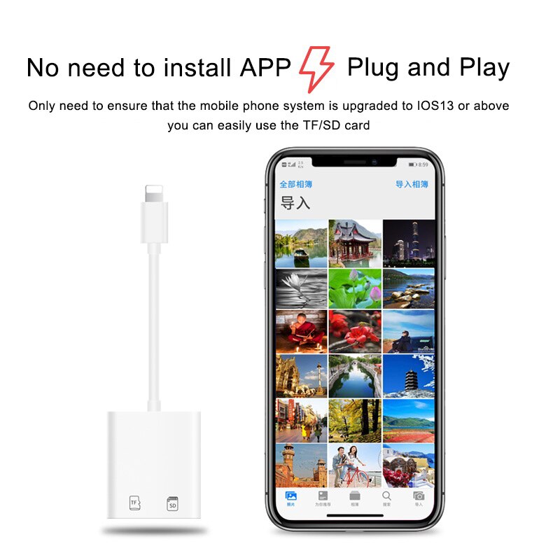 Multi Card Reader of Lightning For SD TF Memory Card Readers Support IOS13 OTG Adapter Cable For iPhone 6/7/8/X/XR/11