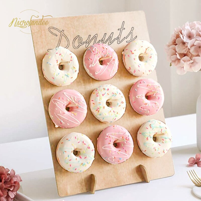 Nicrolandee Hout Donut Muur Display Stand Hout Donut Display Board Voor Bruiloft Verjaardag Baby Shower Bridal Shower Feestartikelen