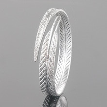 Anenjery Unieke Vrouwen 925 Sterling Silver Leaf Bangles Open Manchet Armbanden & Bangles Sieraden Pulseras S-B13