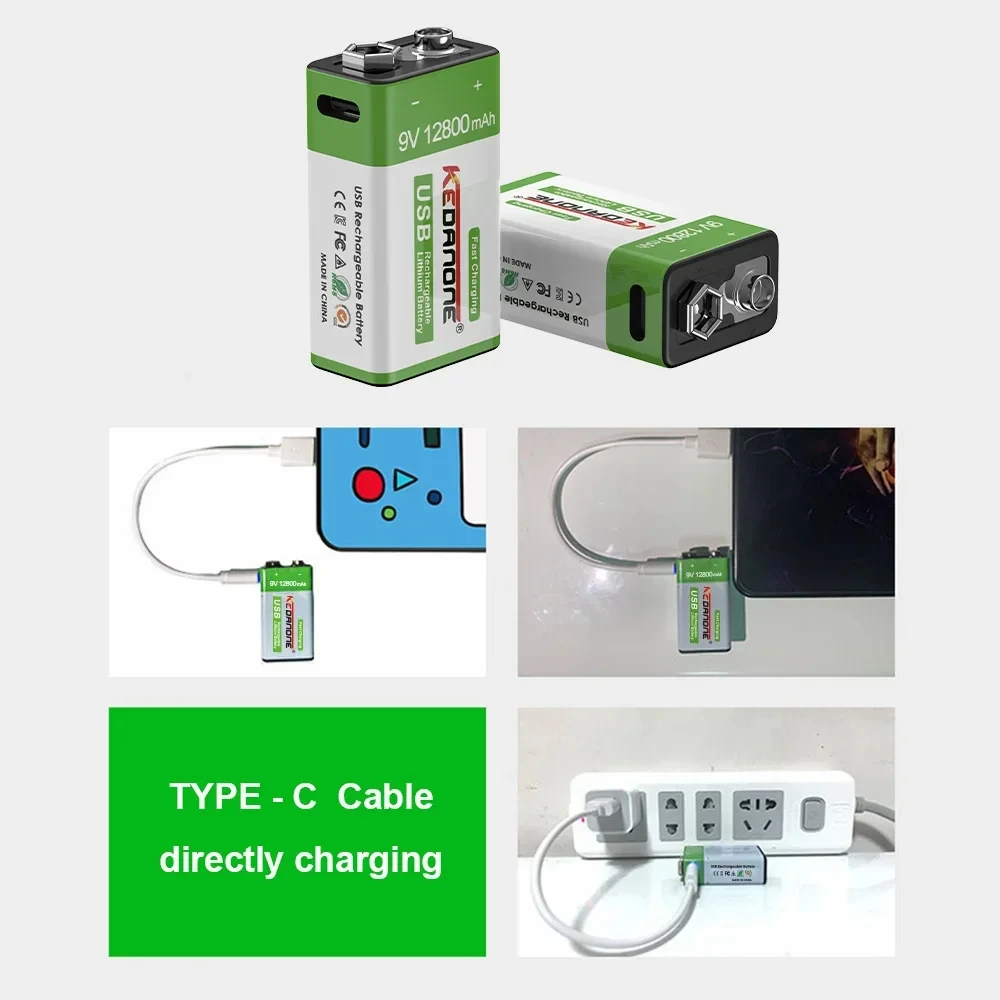 9V 12800mah Lithium-Ionen-Akku Typ-C USB-Akku 9V Lithium für Multimeter Mikrofon Spielzeug Fernbedienung KTV