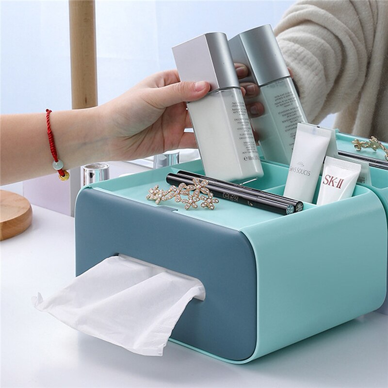 Universal Multifunctional Tissue Box ABS PP Separate Storage Box for TV Controller Mobile Phone Glasses Pen Makeup Tool