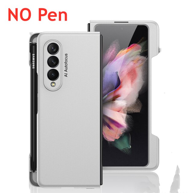 Mobiele Telefoon Stylus Pen Met Case Voor Samsung Galaxy Z Vouw 3 5G Ultra Slim Frame Side Pen Slot houder Hard Plastic Beschermhoes: Silver NO Pen