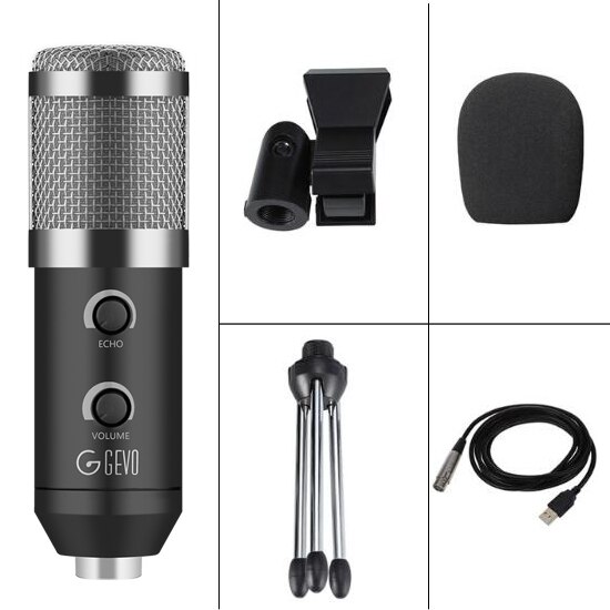 Micrófono USB condensador GEVO BM 900 con cable y micrófono trípode para grabación de ordenador PC, estudio de canto, Karaoke actualizado desde BM 800: Silver