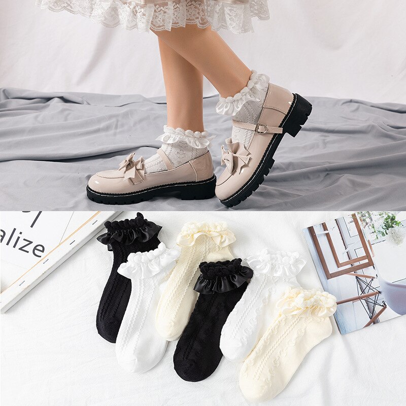 1 Pair Lolita Style Japanese Maiden Lovely Woman Lace Short Socks Spring Summer Autumn Sweet Ruffle Cotton Socks