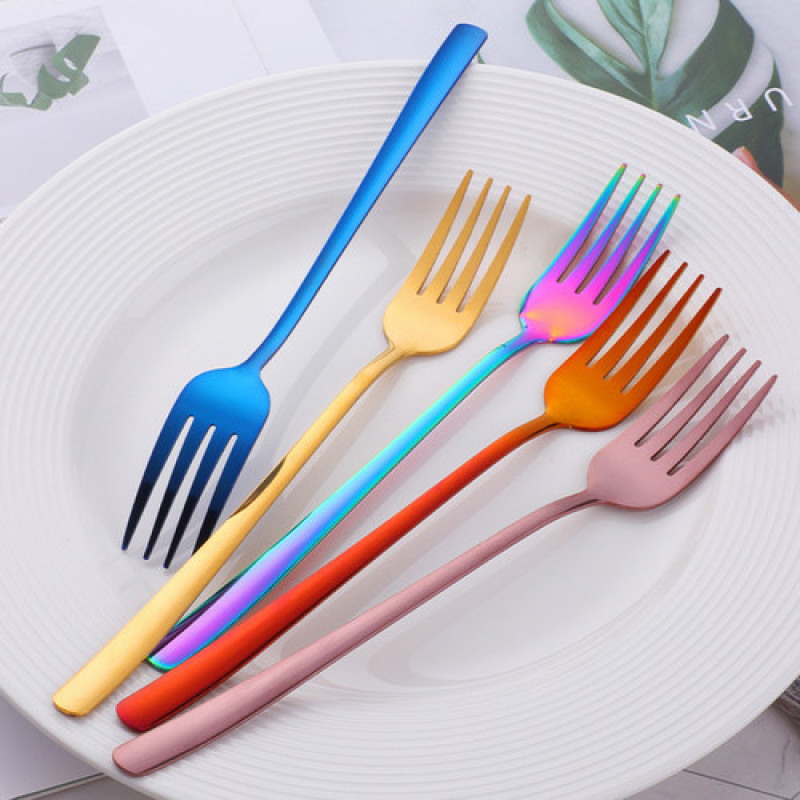 Stainless Steel Long Handle Dinner Fork 9 Colors Rainbow Fork Kitchen Hotel Supplies Restaurant Tableware Fork