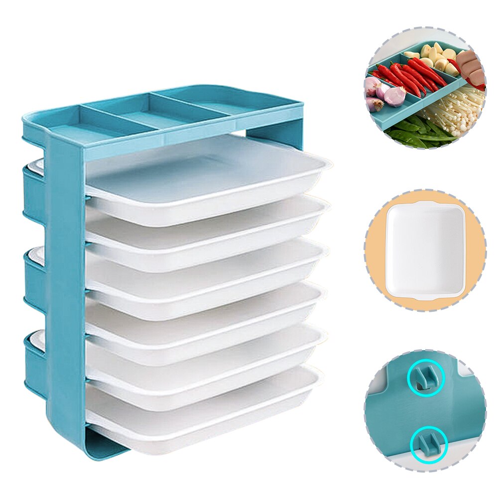 Plateau de rangement de légumes et de fruits à 6 niveaux, étagère murale multifonctionnelle de cuisine, ensemble de rangement de fournitures de cuisine: Bleu / 3-Layer