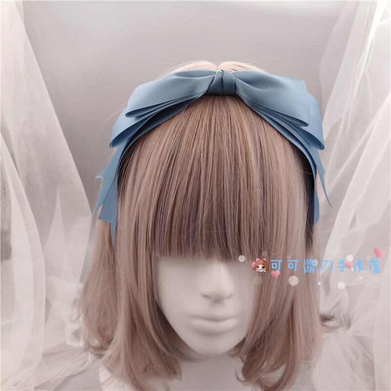 Lolita, diademas con lazo KC estilo japonés, dulces accesorios para el cabello de corazón para niñas, diadema Harajuku, tocado: Classical Blue