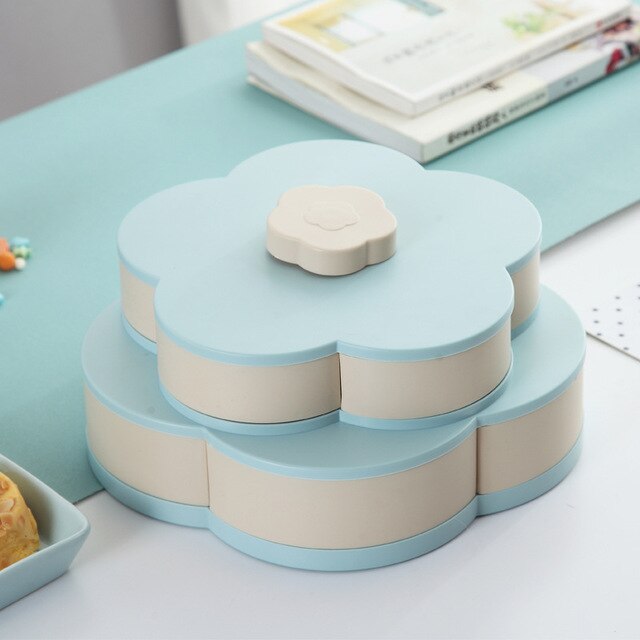Boîte de rangement de bonbons en forme de pétale de fleur, conteneur rotatif pour aliments, noix, organisateur de bonbons: Blue Double