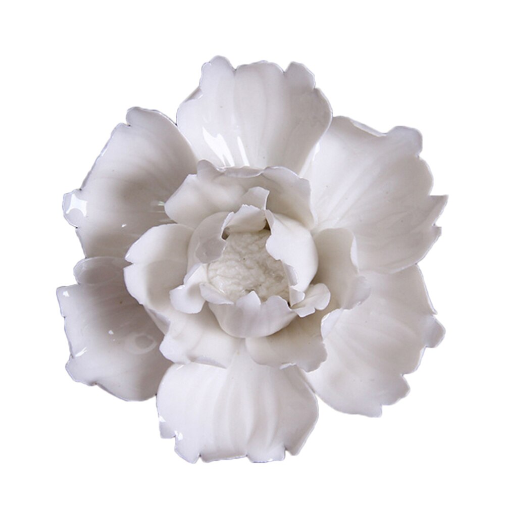Ceramic Art Flower Wall Hanging Wall-mounted Decor Craft Artificial Stereoscopic Luoyang Peony Hanging Decor for Living Room Hom: White