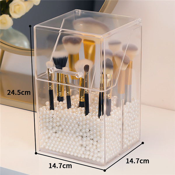 Caja de plástico para almacenamiento de brochas de maquillaje, organizador transparente con tapa, con cuentas de 500g, estuche para lápices de cejas y belleza: A-500g White Beads