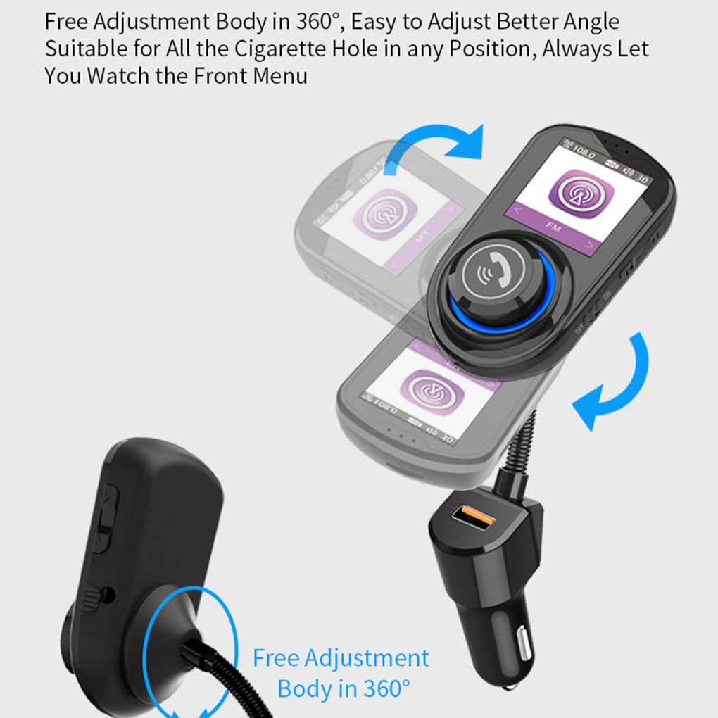 Car Wireless FM Transmitter 1.8inch HD Color Screen Hands-free Bluetooth5.0 MP3 Player Phone Charging