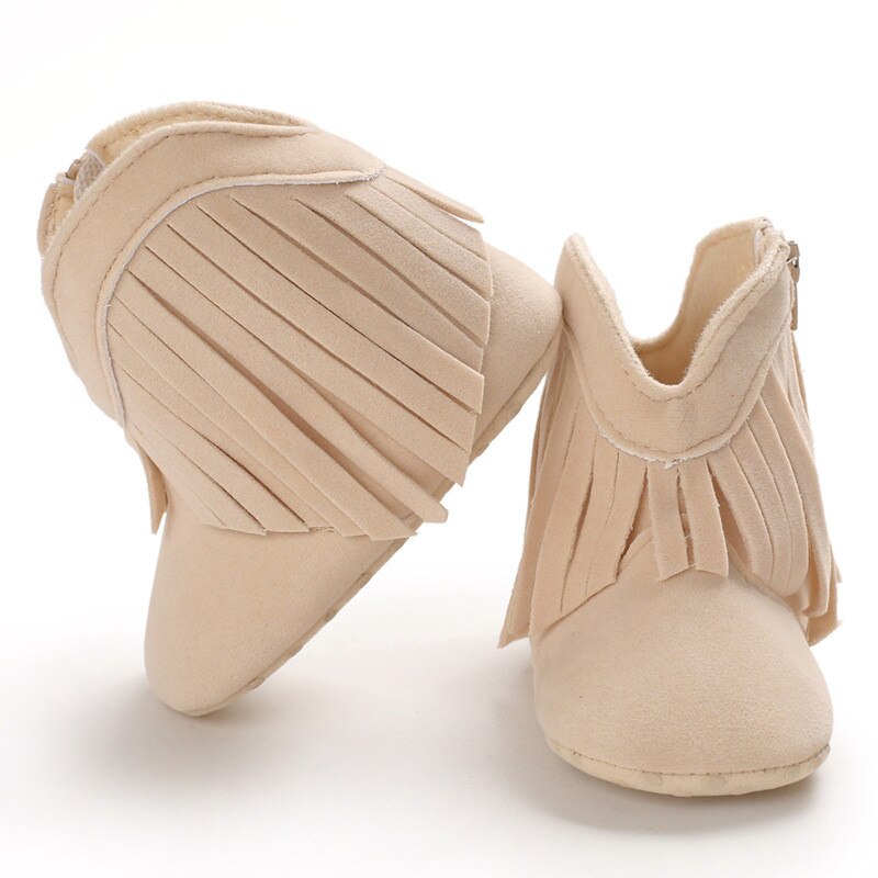 Baby hoge schoenen herfst en winter effen kleur antislip prinses prewalker met franje laarzen meisjesschoen: Beige / 12