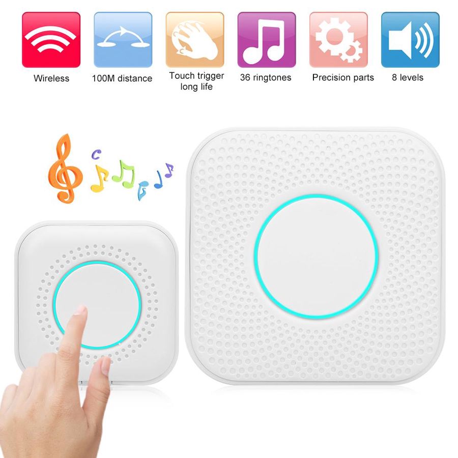 Wireless Smart Music Doorbell Home Door Chime Long Distance Remote EU Plug 110-240V Remote Doorbell