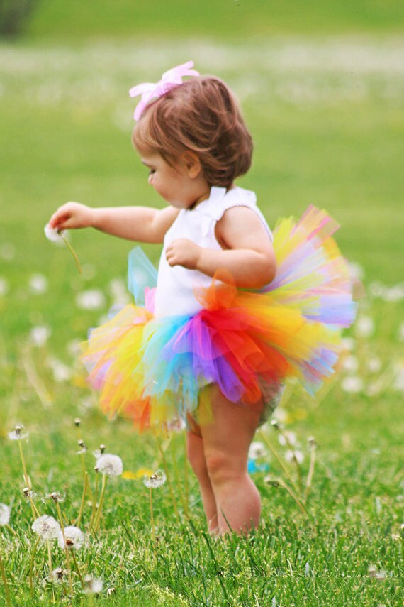 Rainbow Color Tutus Baby Girls Tutu Skirts Infant Fluffy Party Pettiskirts with Flower Headband Newborn Summer Tulle Skirts 1Pcs