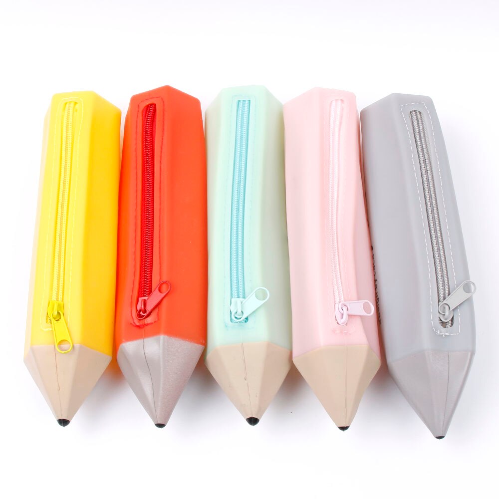 pencil shape Large Zipper Pencil Case Pen Holder Pouch School Stationery Phone Bag Storage Cosmetic rubber