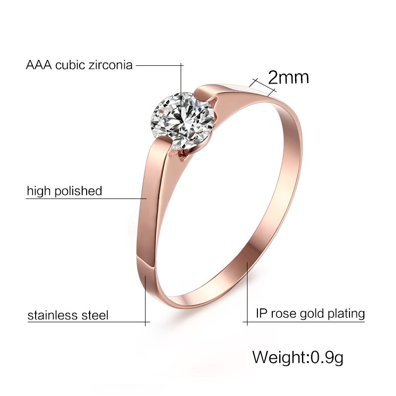 Vnox Vrouwen Rose Goud-Kleur Ring Trendy Cubic Zircon Stone Engagement Ringen Voor Meisje