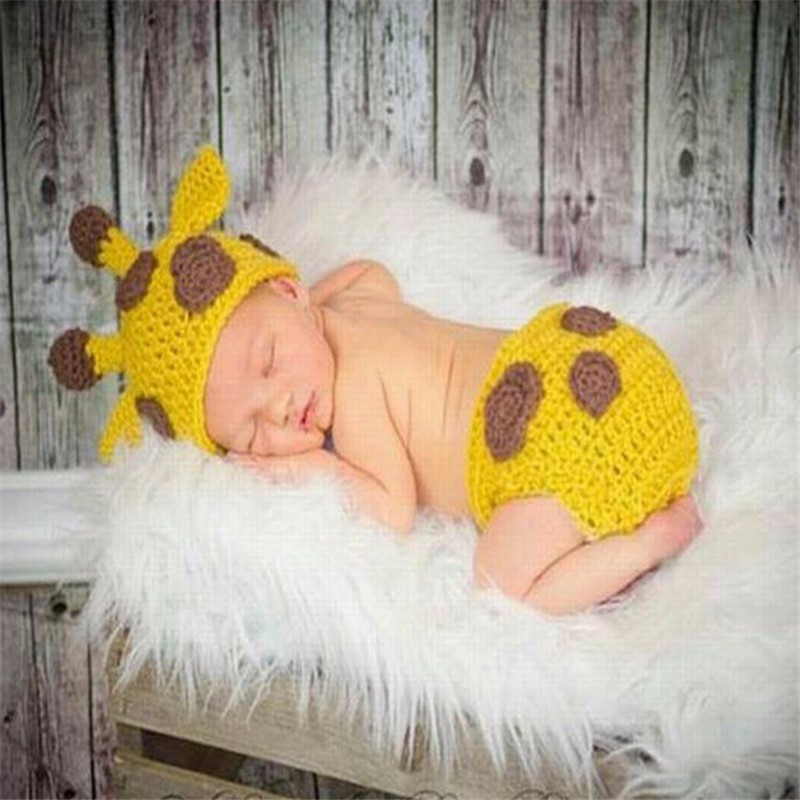 2 Stks/set Pasgeboren Fotografie Rekwisieten Cartoon Herten Kleding Pak Zuigeling Cap Haak Knit Kostuum Babykleertjes Accessoires