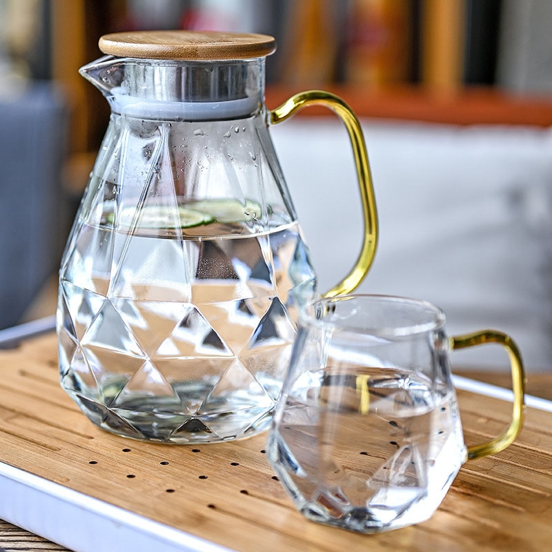 Jarra de agua fría y para Set de Tetera, jarra de café transparente con textura de diamante de 1,5 l, garrafa de agua para el hogar, tetera resistente al calor Se