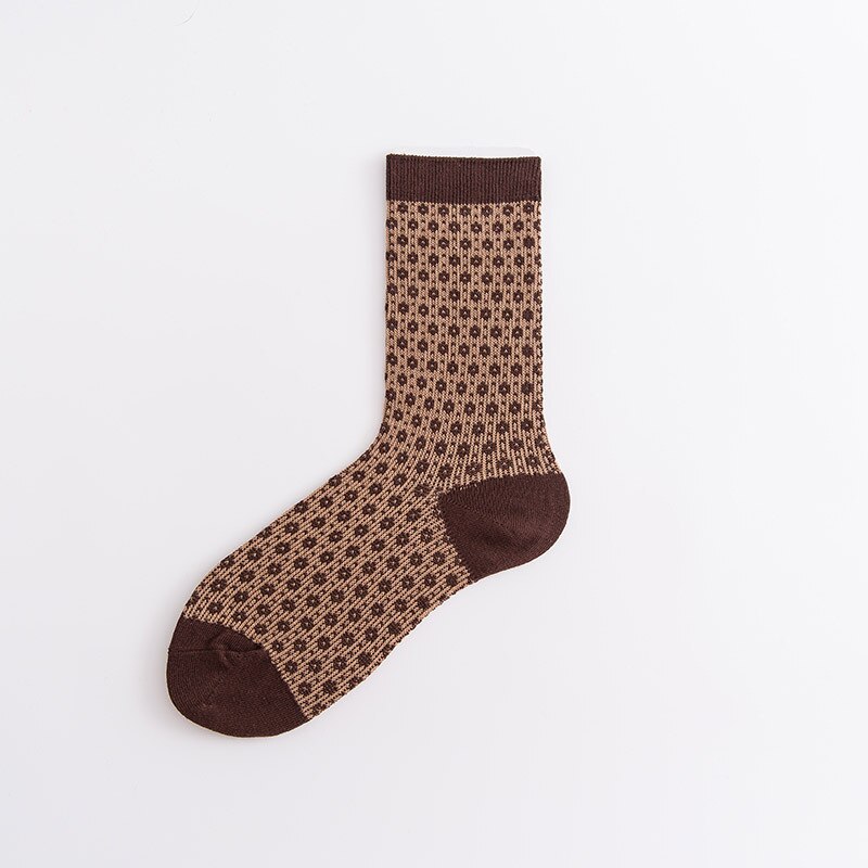 Sød retro prik mid-tube dame sokker preppy stil hyggelig åndbar bomuld piger afslappet sok efterår vinter varme sokker zuoan butik: Kaffe