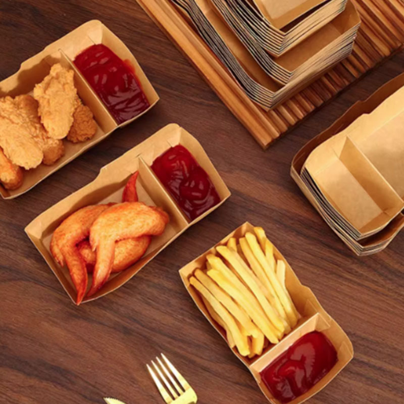 Vassoi di carta per alimenti Barche spuntino Nacho Contenitore fritto Scatole da asporto Vassoio per patatine fritte Vassoio per spuntino usa e getta in carta kraft Vassoi per alimenti