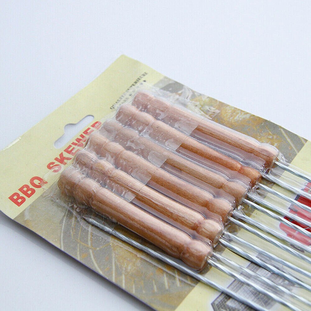 12 Pcs Reusable Barbecue Skewers Marshmallow Roasting Sticks Wooden Handle Dog Fork Roasting Needle Outdoor Picnic