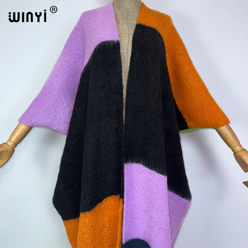 WINYI inverno donna moda stampa pelliccia di lusso cappotto neutro sciolto spesso confortevole caldo cappotto femminile sopra poncho lungo piumino