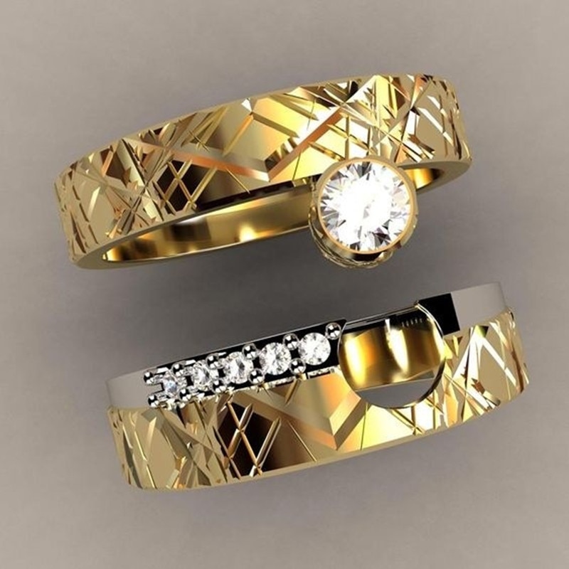 Fdlk Goud Kleur Ring Met Zricon Kristal Ringen Set Voor Dames Wedding Engagement Ring Sieraden