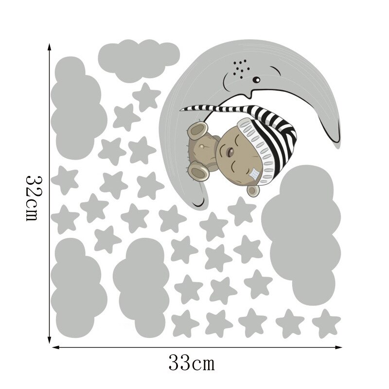 Tofok tecknad härlig stjärnor månbjörn moln väggklistermärke heminredning sovrum barnrum plantskola affisch konst väggmålning dekal tapet