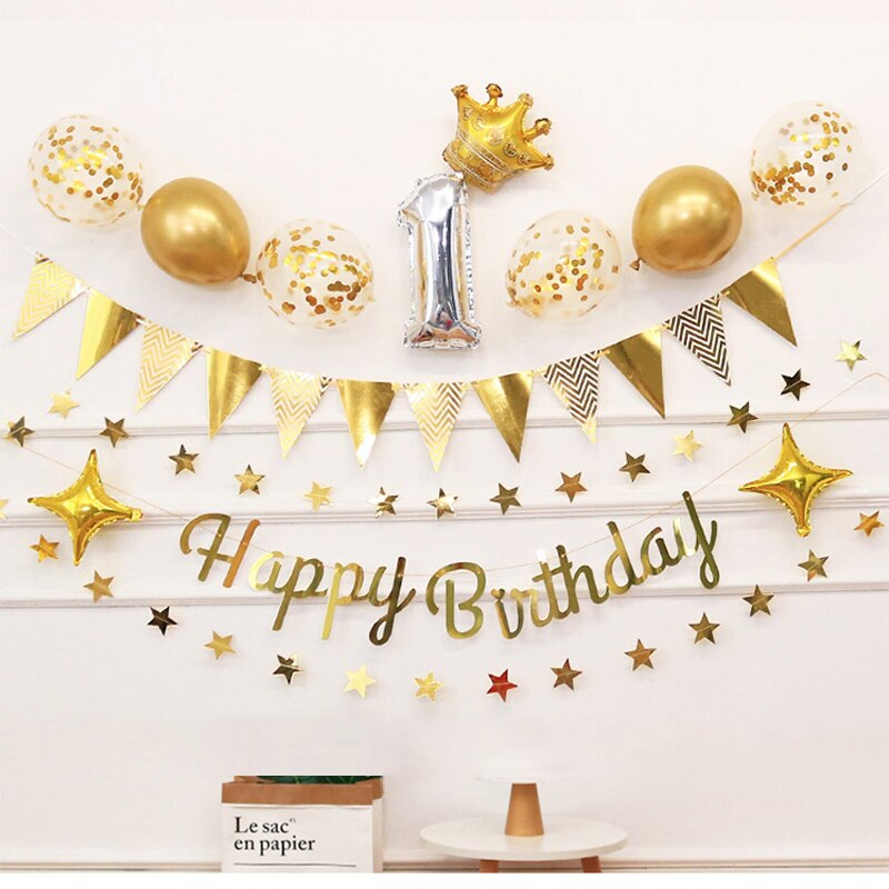 Birthday Banner Decoration Balloon Set Glitter Flag Baby Shower Ballons Girl Boy Foil Number Ballon Bunting Garland Flag