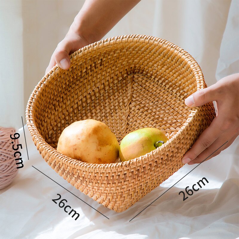 Rattan Fruit Plates Storage Basket Nut Dried Fruit Tray Bamboo Weaving Baskets Household Snack Candy Storage Containers: large fruit plate 4