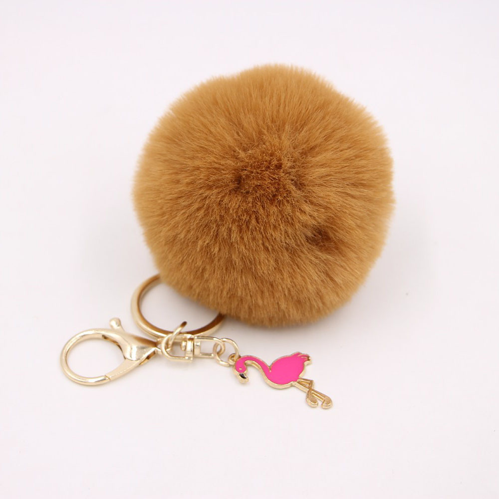 Porte-clés pompon moelleux, porte-clés flamant rose, couronne en peluche, joli porte-clés beurre en peluche, ornement pendentif pour sac à main, rose: YELLOW / Black
