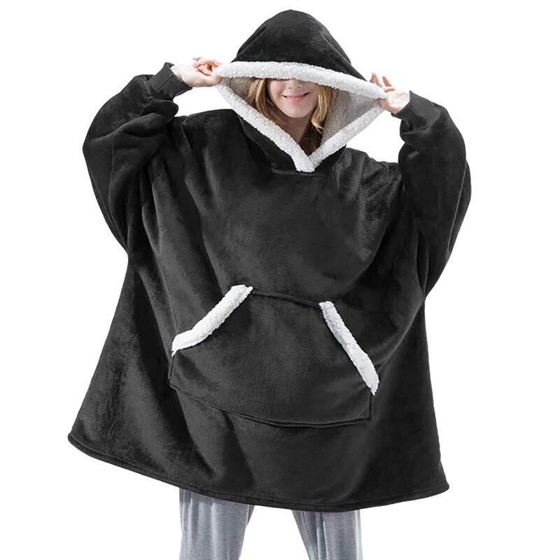 Winter Hooded Hoodie Women Fleece Long Sweatshirt Winter Clothes Flannel Pullovers Female Indoor Blanket with Sleeve Pajamas: Color 2